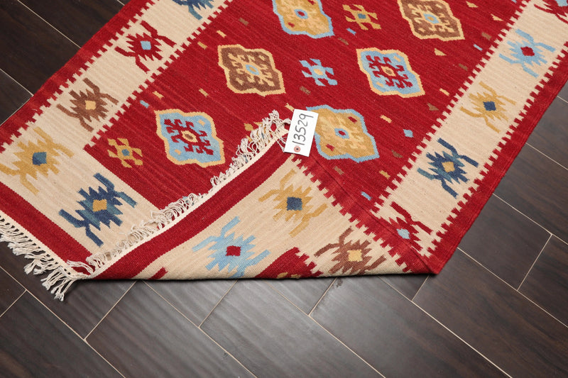 3' x 5' Hand Woven 100% Wool Southwestern Kilim Oriental Area rug Red