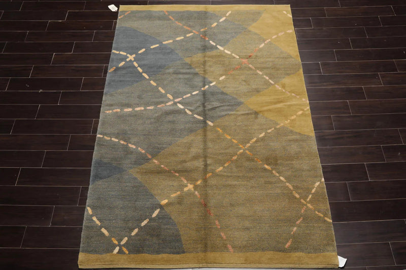 6x9 Gray Hand Knotted Tibetan Wool and Silk Tufenkian Modern & Contemporary Oriental Area Rug