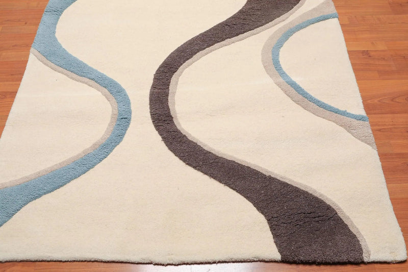 5' x 8' Handmade Modern 100% Wool High Low Pile Area rug Ivory