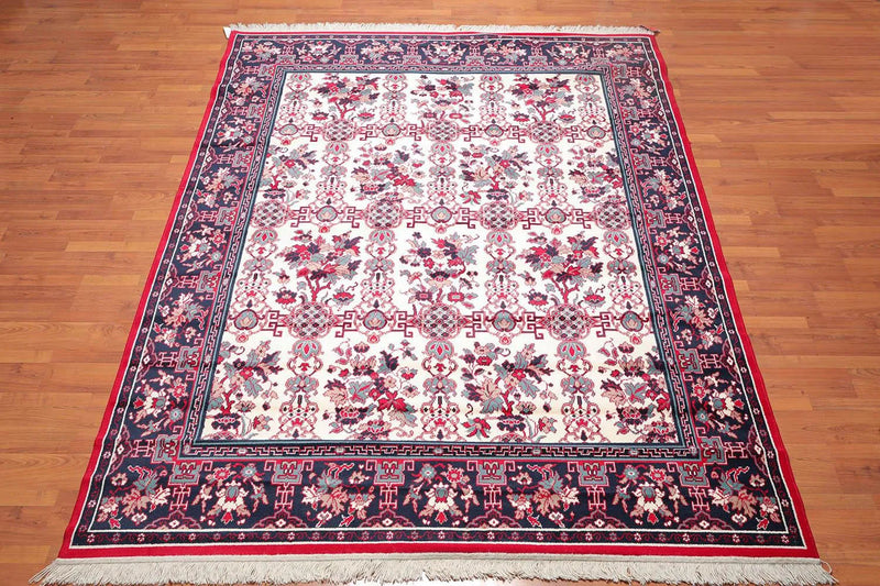 8x10 Cream, Navy Machine Made Polypropylene Traditional Oriental Area Rug