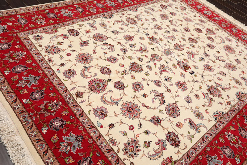 8'2''x 10'4" Hand Knotted 100% Wool 16/18 Pakpersian 300 KPSI Area Rug Ivory Red