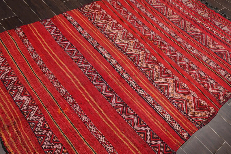5x7 Rusty Red Caucasian Hand-Woven Wool Semi Antique Kilim Oriental Area Rug