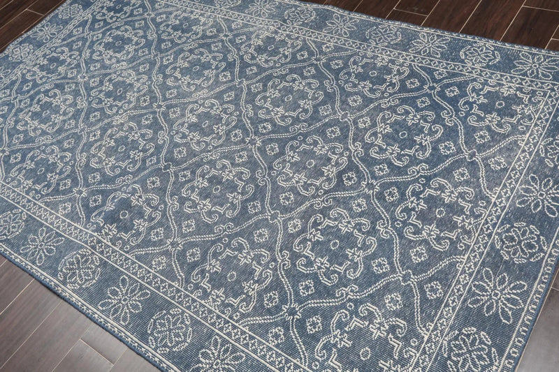 5' x 8' Hand Knotted 100% Wool Oriental Traditional Oriental Area Rug Blue