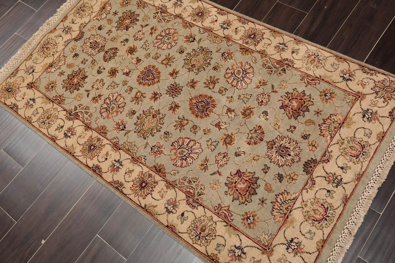 3’ x 5’1" Hand Knotted Wool Traditional Indo Kashan Oriental Area Rug Mint, Tan