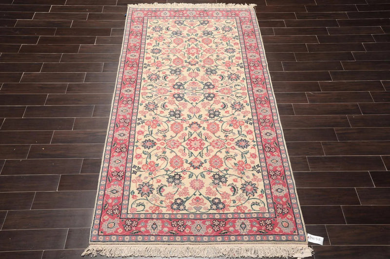 4'11'' x 9'5'' Runner Hand Knotted Wool Rare Romanian Kashaan Area Rug Ivory