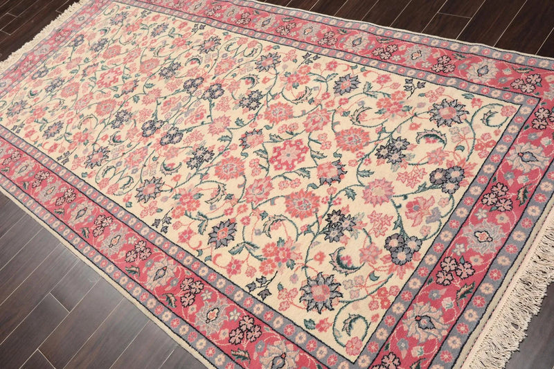 4'11'' x 9'5'' Runner Hand Knotted Wool Rare Romanian Kashaan Area Rug Ivory