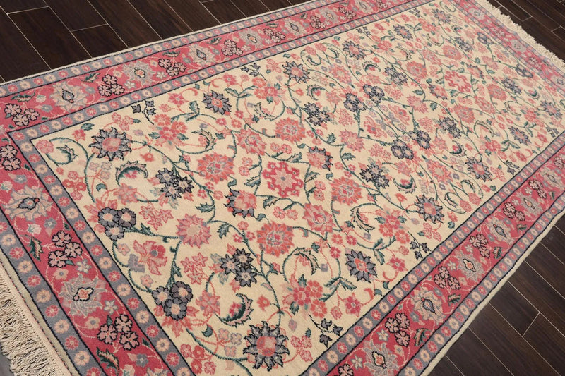 4'11'' x 9'5'' Runner Hand Knotted Wool Rare Romanian Kashaan Area Rug Ivory