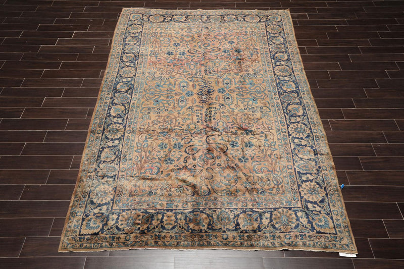 6'10" x 10'8" Antique Hand Knotted Wool Kashaan 300 KPSI Oriental Area Rug Brown