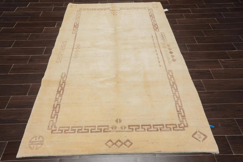 5' x 8' Hand Knotted Tibetan Wool Greek Key Modern Plus Pile Area Rug Ivory