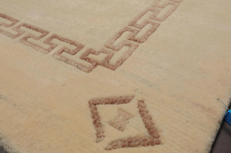 5' x 8' Hand Knotted Tibetan Wool Greek Key Modern Plus Pile Area Rug Ivory