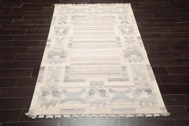 5' x 8' Hand Woven Wool Southwestern Flatweave Kilim Oriental Area Rug Beige