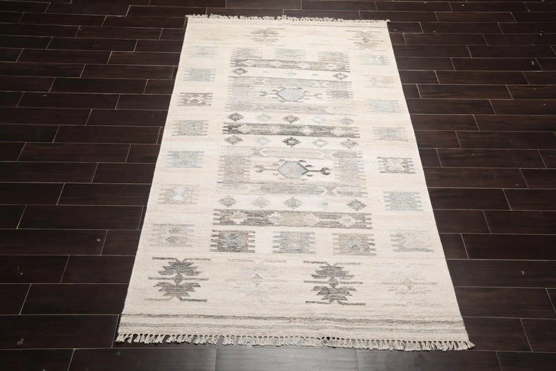 5' x 8' Hand Woven Wool Southwestern Flatweave Kilim Oriental Area Rug Beige