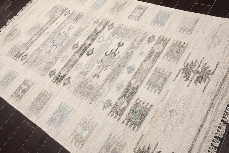 5' x 8' Hand Woven Wool Southwestern Flatweave Kilim Oriental Area Rug Beige