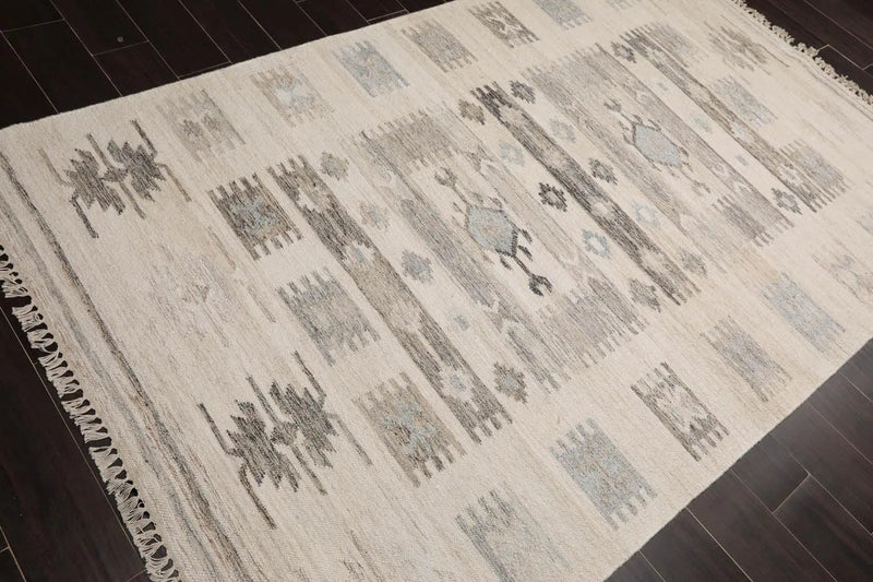 5' x 8' Hand Woven Wool Southwestern Flatweave Kilim Oriental Area Rug Beige