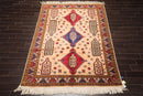 6'6" x 9'4" Hand Knotted Handmade Wool Arts & Craft Kazak Area Rug Light Peach