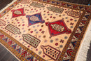 6'6" x 9'4" Hand Knotted Handmade Wool Arts & Craft Kazak Area Rug Light Peach
