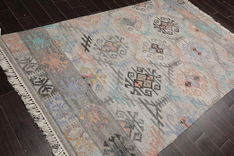 5' x 8' Indoor Outdoor Hand Woven 100% Recycled PET Yarn Modern Kilim Area Rug Beige