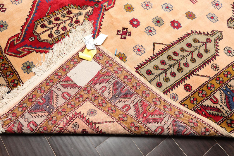 6'6" x 9'4" Hand Knotted Handmade Wool Arts & Craft Kazak Area Rug Light Peach