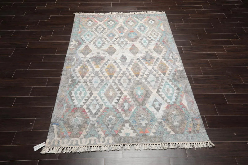 5' x 8'  Indoor Outdoor Hand Woven 100% Recycled PET Yarn Modern Kilim Area Rug Beige