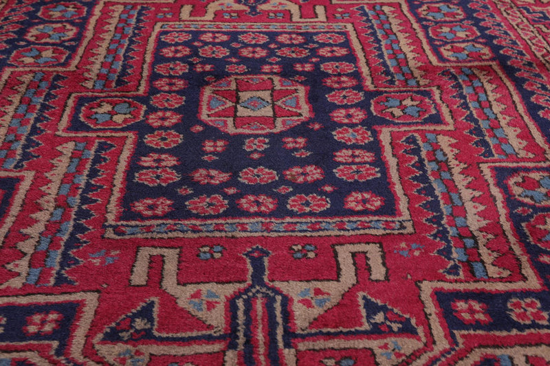 4'2" x 6'11" Antique Hand Knotted Wool Turkish Sparta Oriental Area Rug Navy