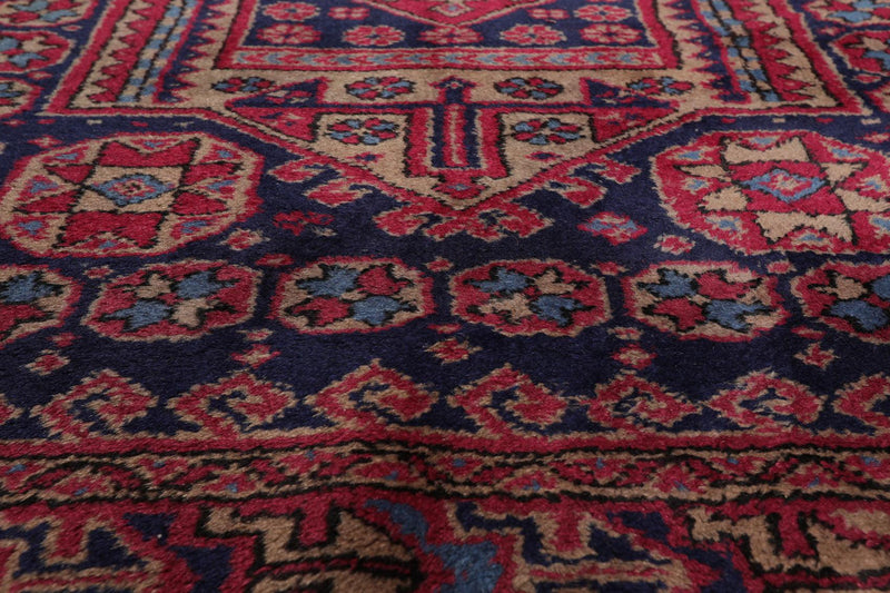 4'2" x 6'11" Antique Hand Knotted Wool Turkish Sparta Oriental Area Rug Navy