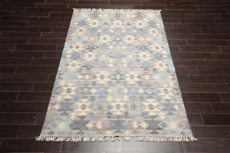 5' x 8'  Indoor OutdoorHand Woven 100% Recycled PET Yarn Modern Kilim Area Rug Gray