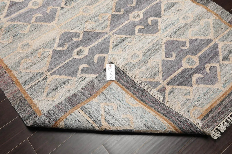 5' x 8'  Indoor Outdoor Hand Woven 100% Recycled PET Yarn Modern Kilim Area Rug Gray