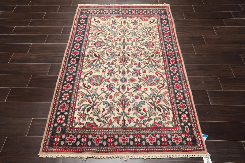 4' x 6'3'' Hand Knotted 100% Wool Vintage Saroukk Traditional Area Rug Beige