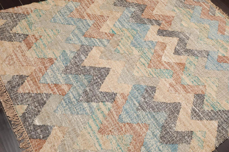 5’7” x 7’6” Hand Woven Natural Fiber Jute Southwestern Flatweave Kilim Area Rug