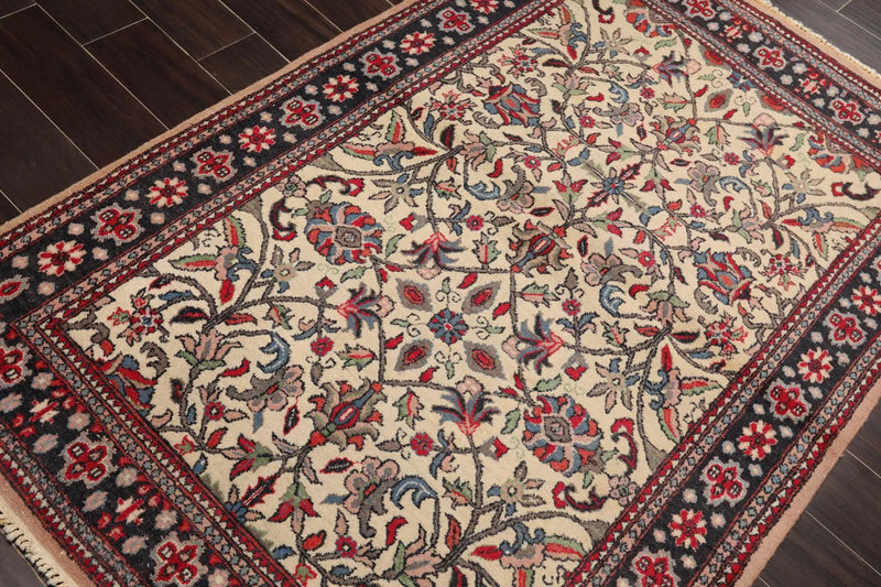 4' x 6'3'' Hand Knotted 100% Wool Vintage Saroukk Traditional Area Rug Beige
