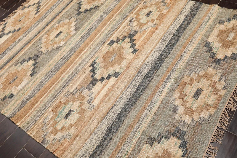 5’5”x7’3”Hand Woven Natural Fiber Jute Southwestern Flatweave Kilim Area Rug