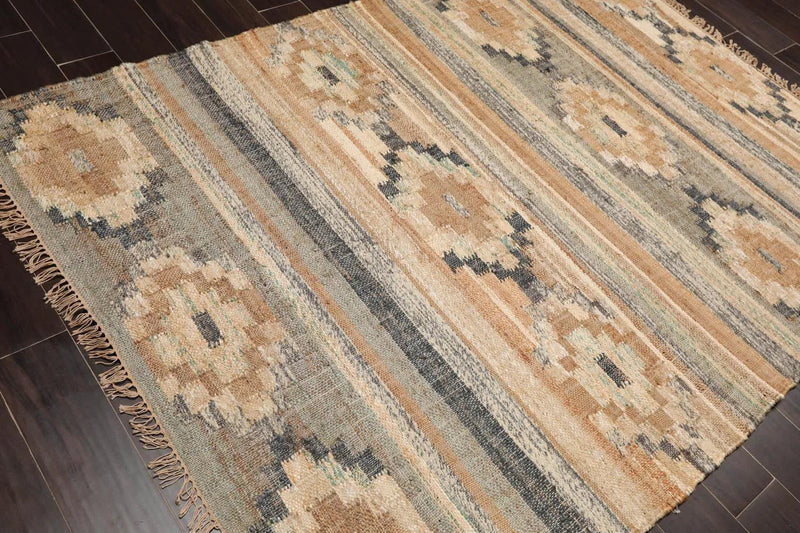5’5”x7’3”Hand Woven Natural Fiber Jute Southwestern Flatweave Kilim Area Rug
