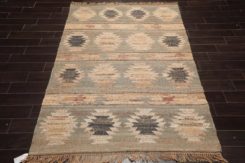 5’5”x7’8 Hand Woven Natural Fiber Jute Southwestern Flatweave Kilim Area Rug