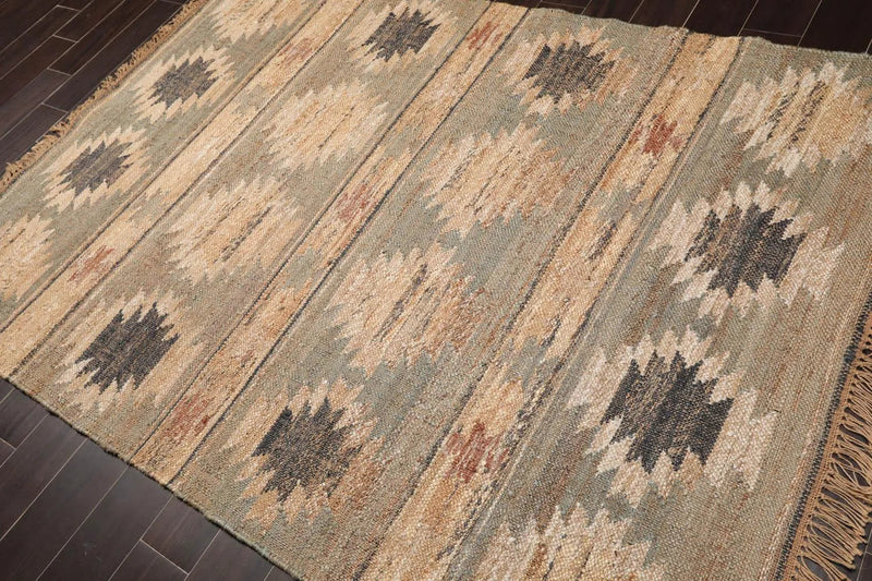 5’5”x7’8 Hand Woven Natural Fiber Jute Southwestern Flatweave Kilim Area Rug