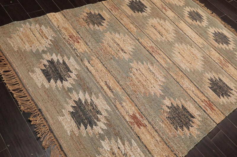 5’5”x7’8 Hand Woven Natural Fiber Jute Southwestern Flatweave Kilim Area Rug