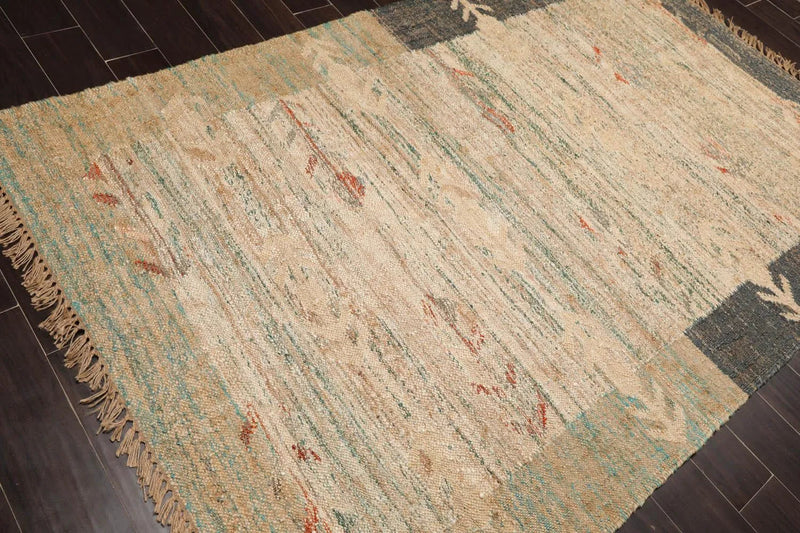 5’2” x 8’2” Hand Woven Natural Fiber Jute Modern Flatweave Kilim Area Rug