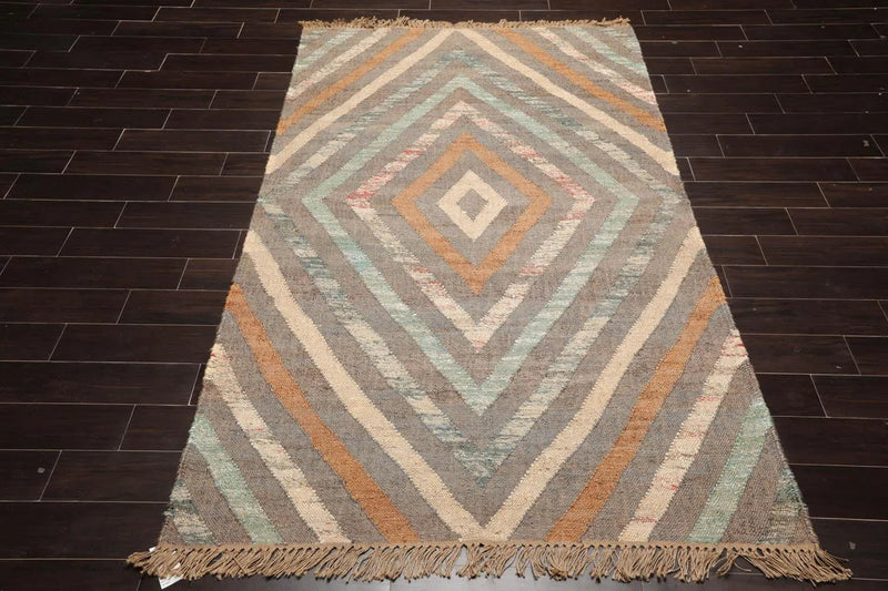 5’3” x 8’6” Hand Woven Natural Fiber Jute Modern Flatweave Kilim Area Rug