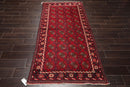 3'10''x7'3" Runner Hand Knotted Wool Hamadaan Traditional Oriental Area Rug Red