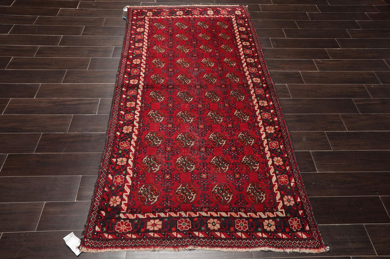 3'10''x7'3" Runner Hand Knotted Wool Hamadaan Traditional Oriental Area Rug Red