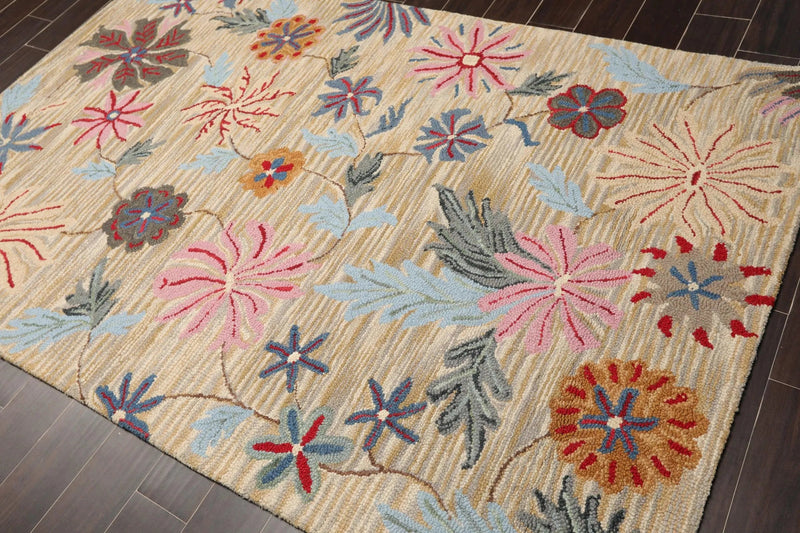 5' x 8' Handmade Wool Loop Pile Traditional Oriental Area Rug Transitional Beige