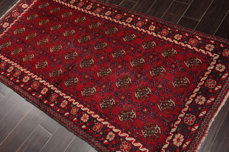 3'10''x7'3" Runner Hand Knotted Wool Hamadaan Traditional Oriental Area Rug Red