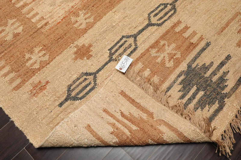 5’2” x 8’3”Hand Woven Natural Fiber Jute Southwestern Flatweave Kilim Area Rug