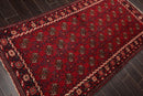 3'10''x7'3" Runner Hand Knotted Wool Hamadaan Traditional Oriental Area Rug Red