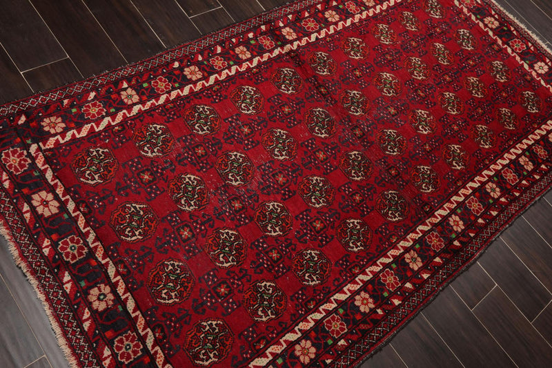 3'10''x7'3" Runner Hand Knotted Wool Hamadaan Traditional Oriental Area Rug Red