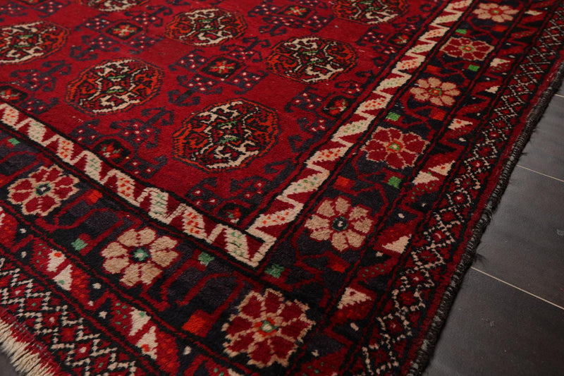 3'10''x7'3" Runner Hand Knotted Wool Hamadaan Traditional Oriental Area Rug Red