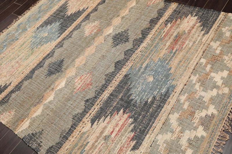 5'6''x7'3'' Hand Woven Natural Fiber Jute Southwestern Flatweave Kilim Area Rug