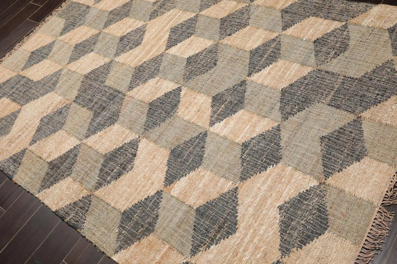 5’6”x7’9”Hand Woven Natural Fiber Jute Modern Graphic Flatweave Kilim Area Rug