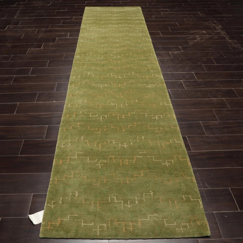 3'x12'1" Runner Lime Hand Knotted Tibetan 100% Wool Michaelian & Kohlberg Traditional Oriental Area Rug