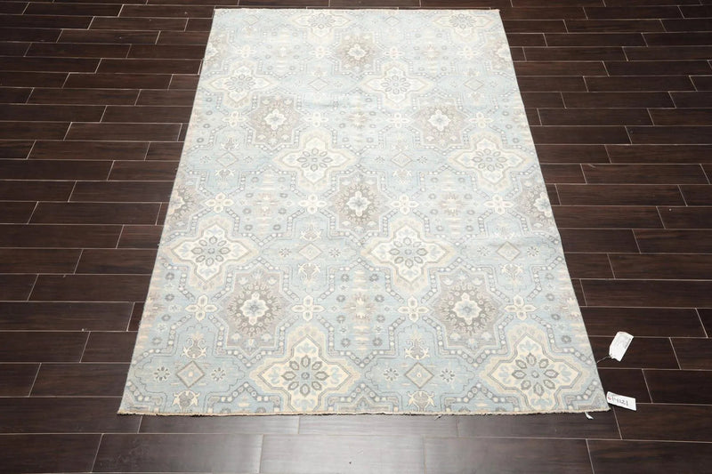 6' x 9' Hand Knotted 100% Wool Geometric Transitional Oriental Area Rug Blue