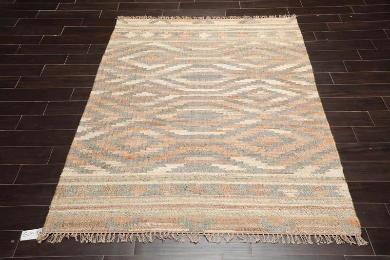 5’6” x 7’3” Hand Woven Natural Fiber Jute Southwestern Flatweave Kilim Area Rug